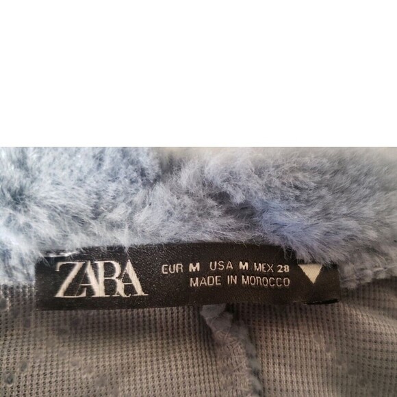 ZARA Blue Faux Fur Boho Quilted Sweater Cropped Y2K Boxy Womens Size M Fuzzy - Picture 9 of 11